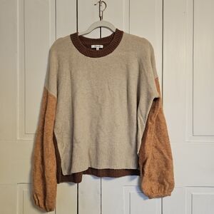 Madewell Three-Tone Colorblock Crewneck Sweater in Tan, Cream & Brown